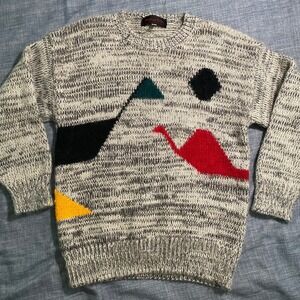 Monique Mode Wool Blend Geometric Pattern Crew Neck Sweater Cozy Cottagecore